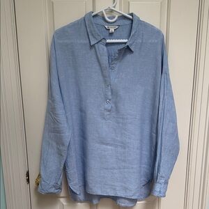 Spanner sz L 100% linen popover tunic half button - beautiful blue - oversize